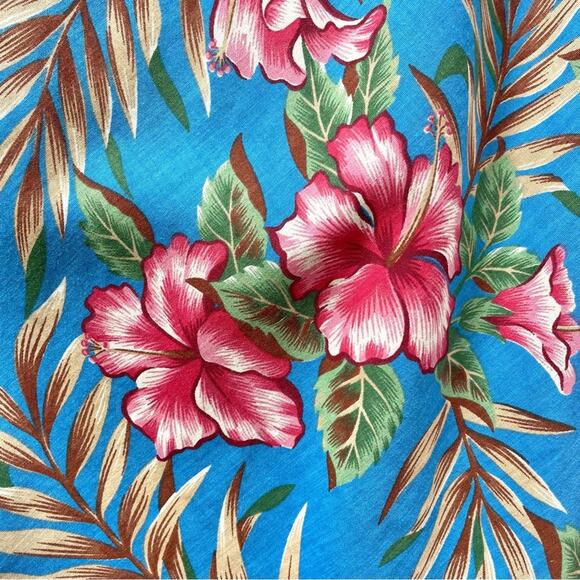 Vintage Hawaiian Muumuu Royal Hawaiian Blue Floral Midi Dress Women's Large - Picture 8 of 11